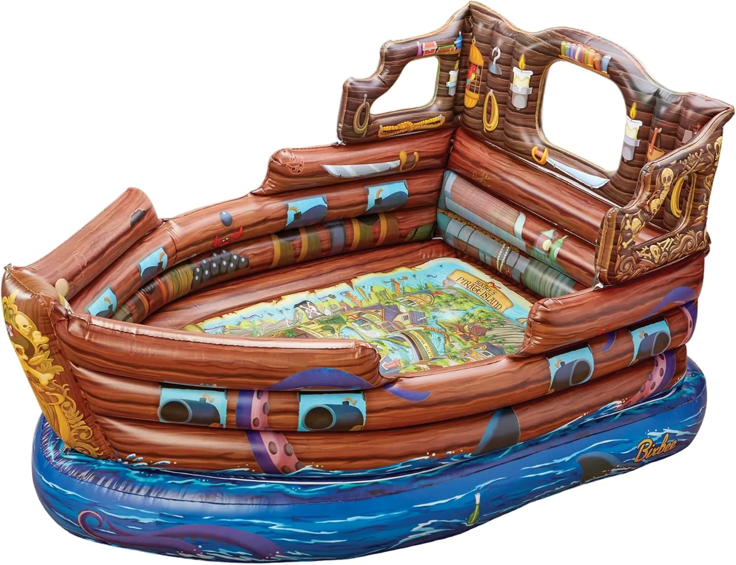Bixbee Inflatable Pirate Ship Playhouse, Indoor Toddler Playhouse for Kids 3 , Sleepover Mattress & Playhouse for Boys & Girls with Built in Motor, Inflates to Over 6ft Long, Childrens Playhouse