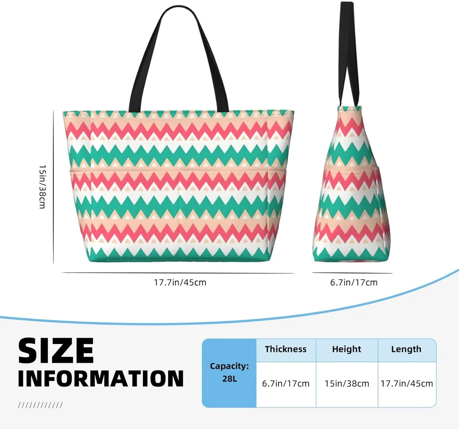Black Curved Texture Spacious Large Capacity Beach Travel Bag - Foldable Beach Bag Tote Bag With Zipper