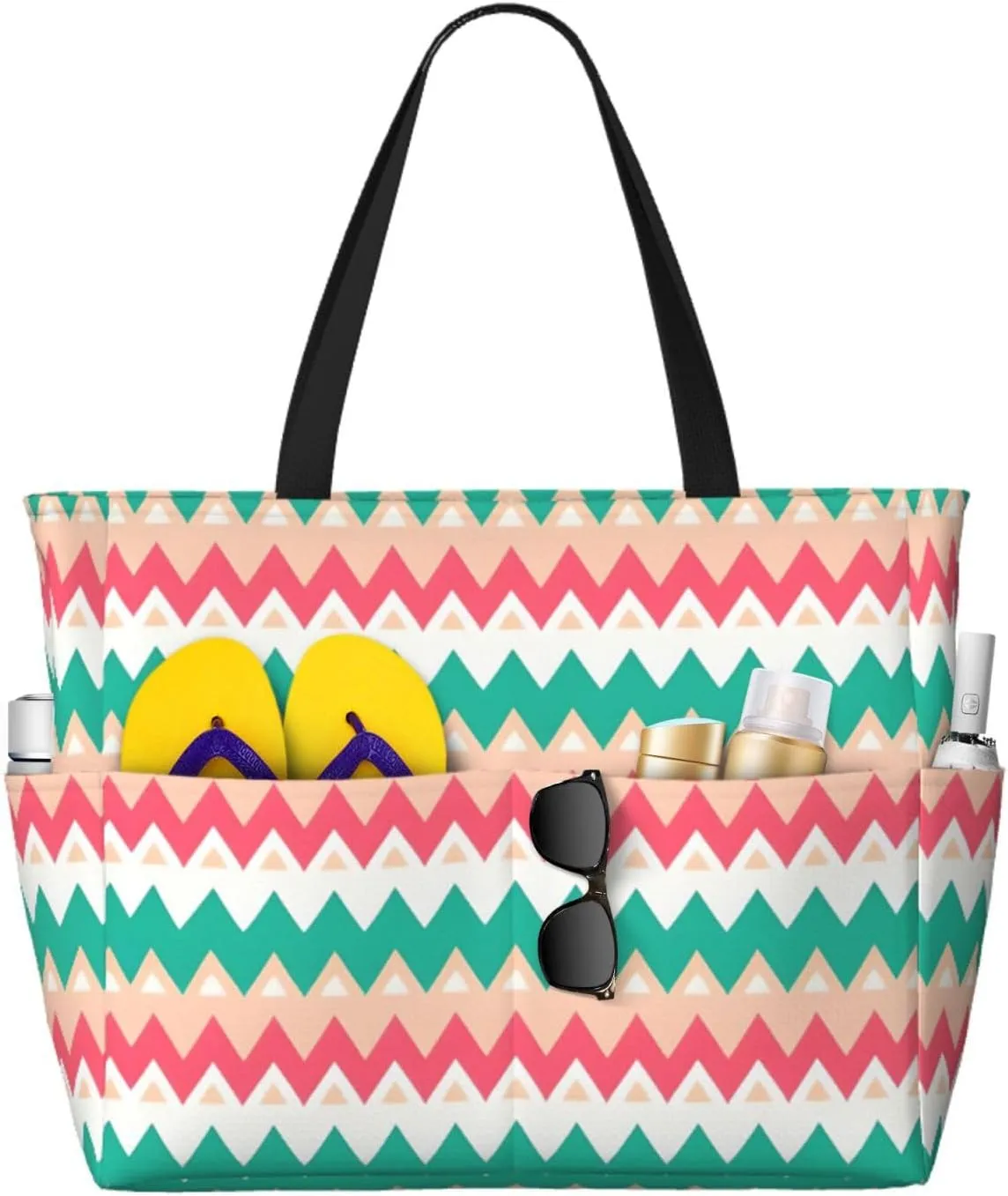 Black Curved Texture Spacious Large Capacity Beach Travel Bag - Foldable Beach Bag Tote Bag With Zipper
