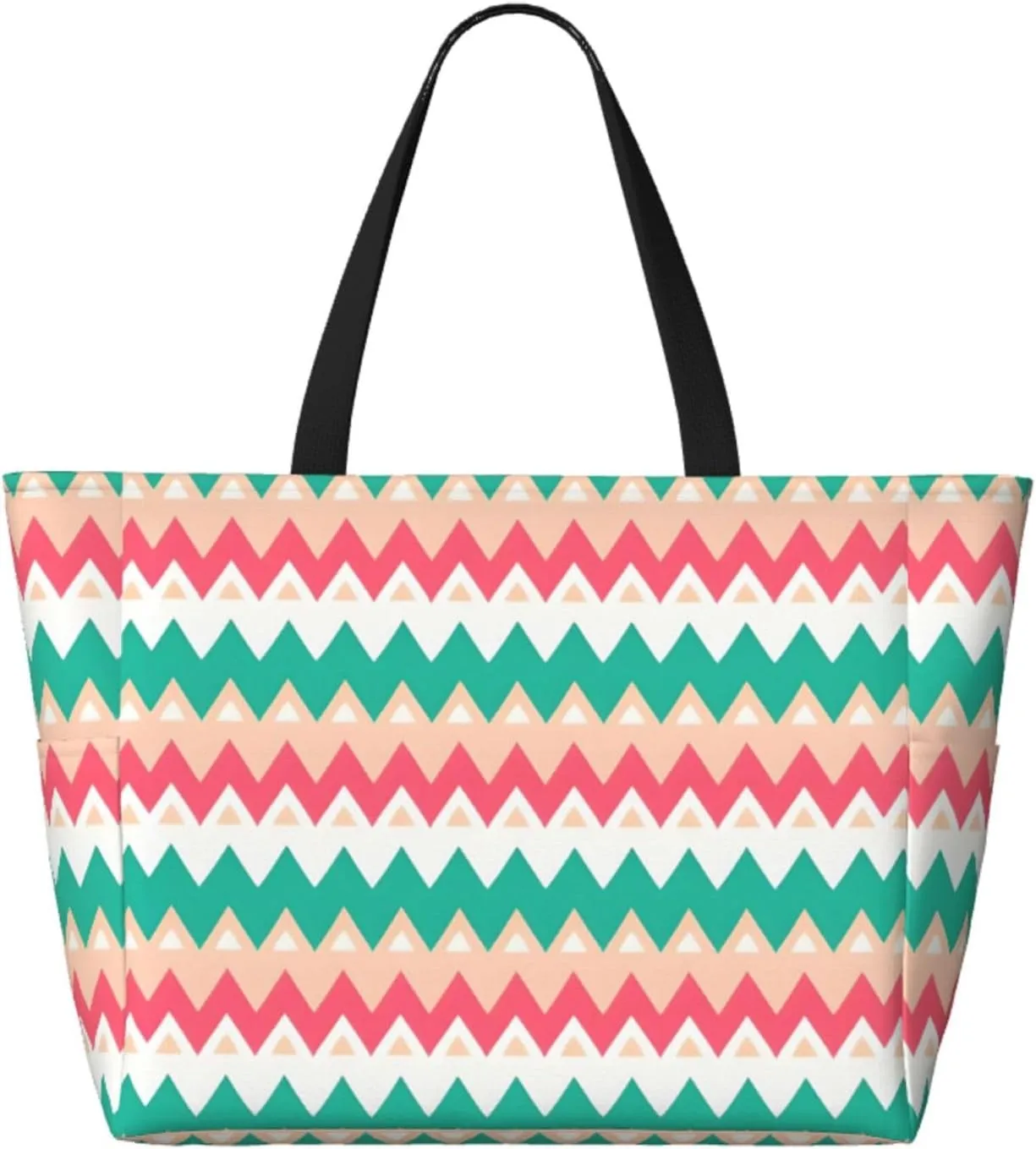 Black Curved Texture Spacious Large Capacity Beach Travel Bag - Foldable Beach Bag Tote Bag With Zipper