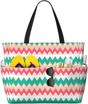 Black Curved Texture Spacious Large Capacity Beach Travel Bag - Foldable Beach Bag Tote Bag With Zipper