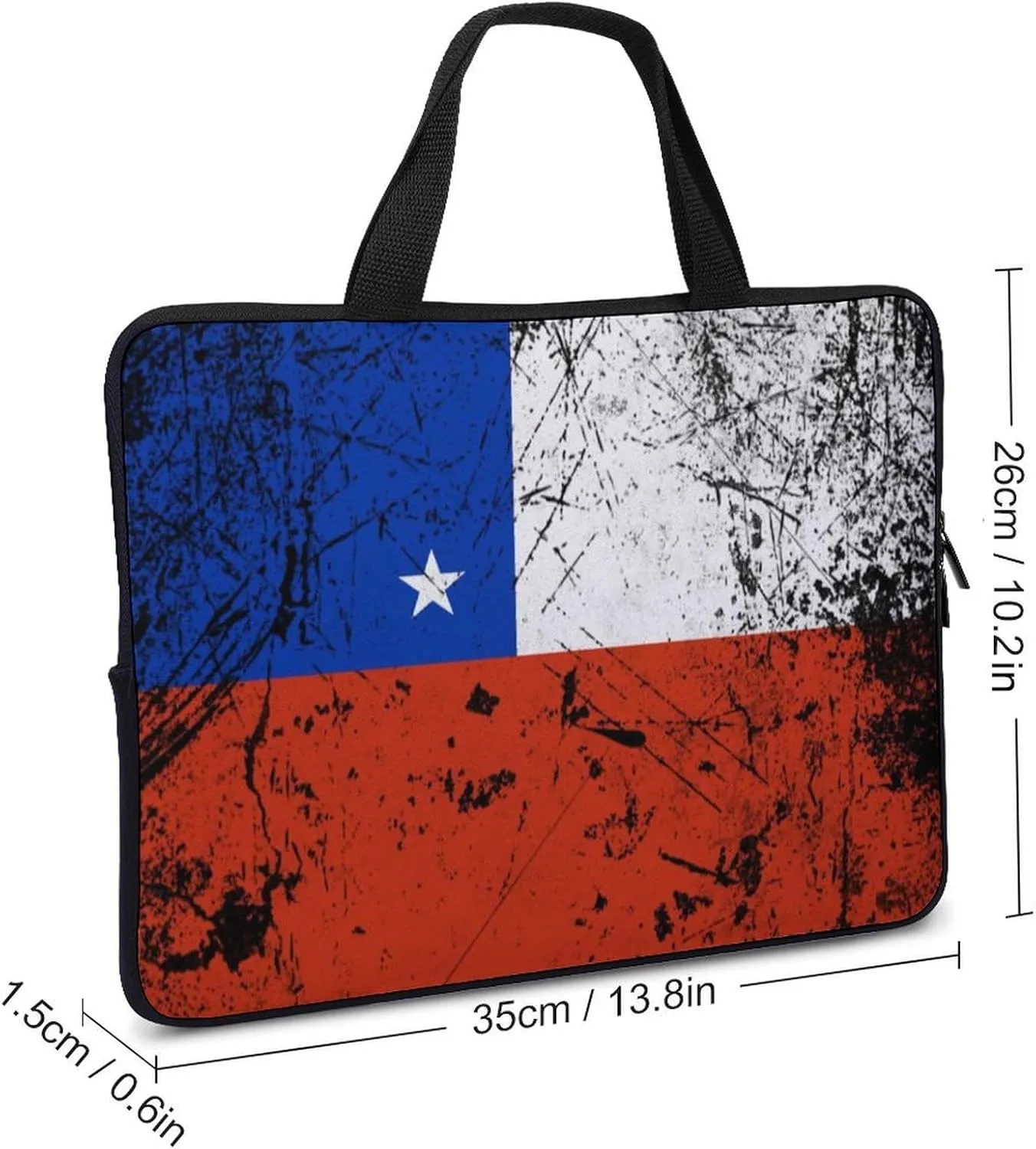 Black Grunge Texture Chile Flag Laptop Bag Laptop Case Computer Messenger Bag with Adjustable Shoulder Strap