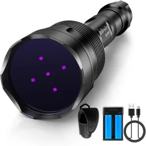 Black Light UV Flashlight, 5LEDs UV Light 50W Powerful Blacklight Torch Professional Grade Beam for Pet Urine Finding & Mineral, Antique Detection, Scorpion Search,Commercial Use (UV500_365nm)