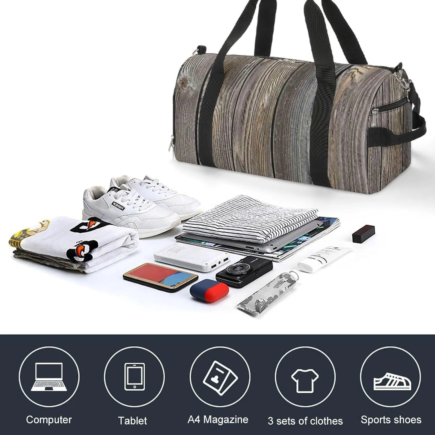 Black Watch Tartan Pattern Portable Large Capacity Fully Printed Fitness Bag Unisex
