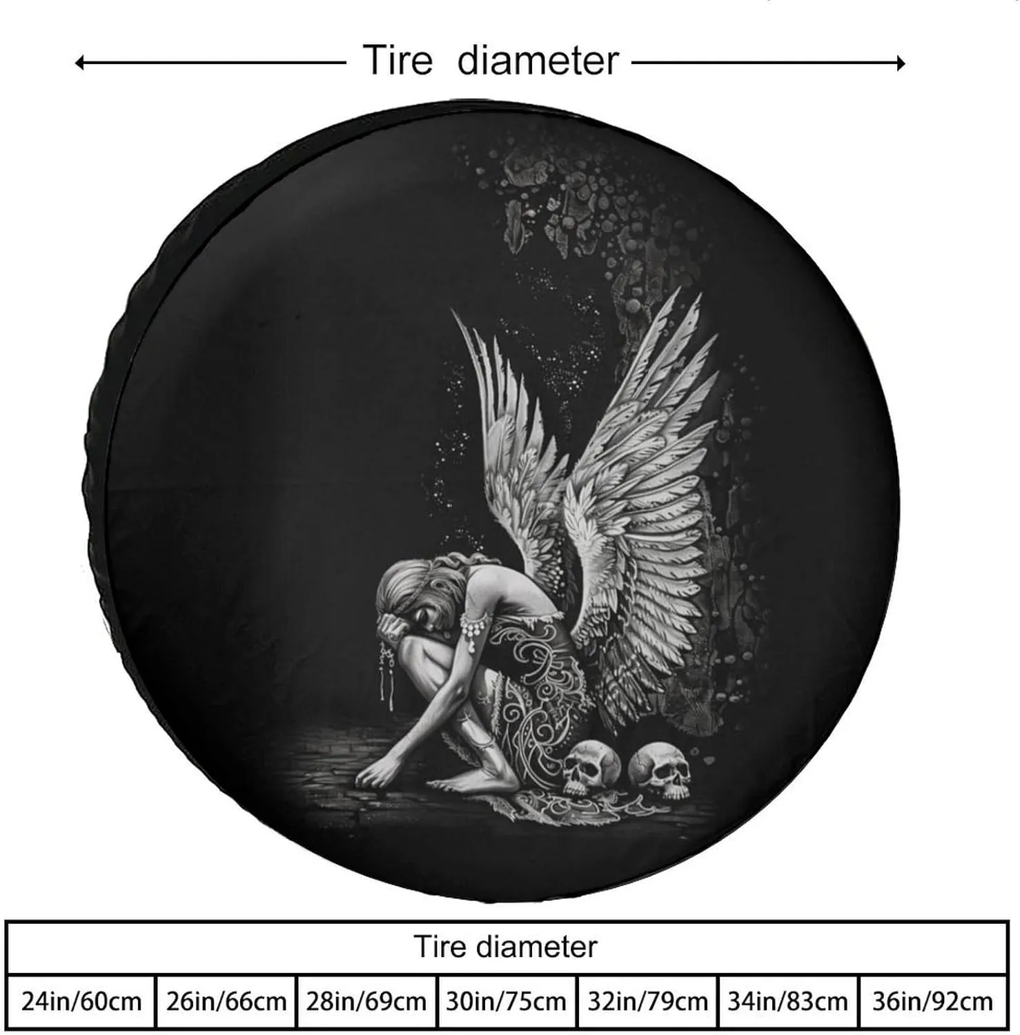 Black White Angel Skull Tire Covers Wheel Cover Protectors Waterproof Spare Tire Cover Universal Fit RV SUV Truck Trailer Accessories