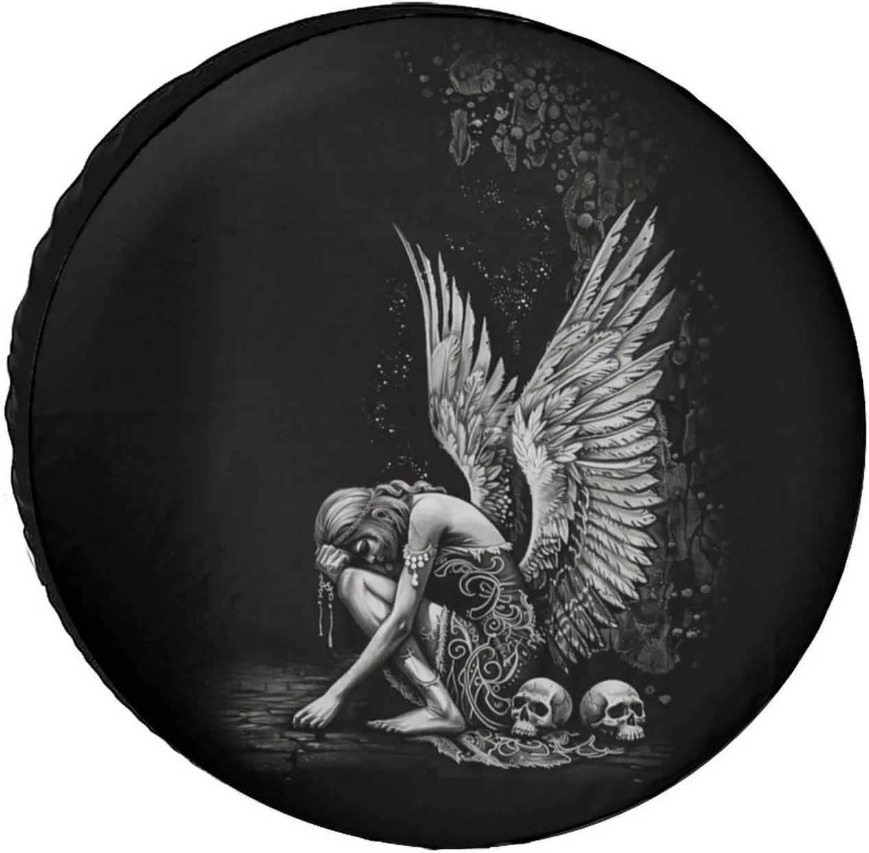 Black White Angel Skull Tire Covers Wheel Cover Protectors Waterproof Spare Tire Cover Universal Fit RV SUV Truck Trailer Accessories