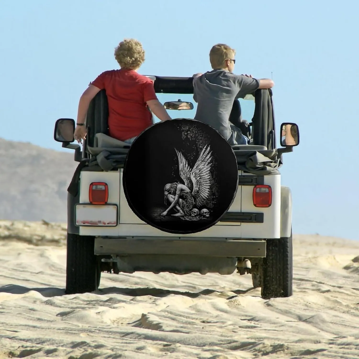 Black White Angel Skull Tire Covers Wheel Cover Protectors Waterproof Spare Tire Cover Universal Fit RV SUV Truck Trailer Accessories