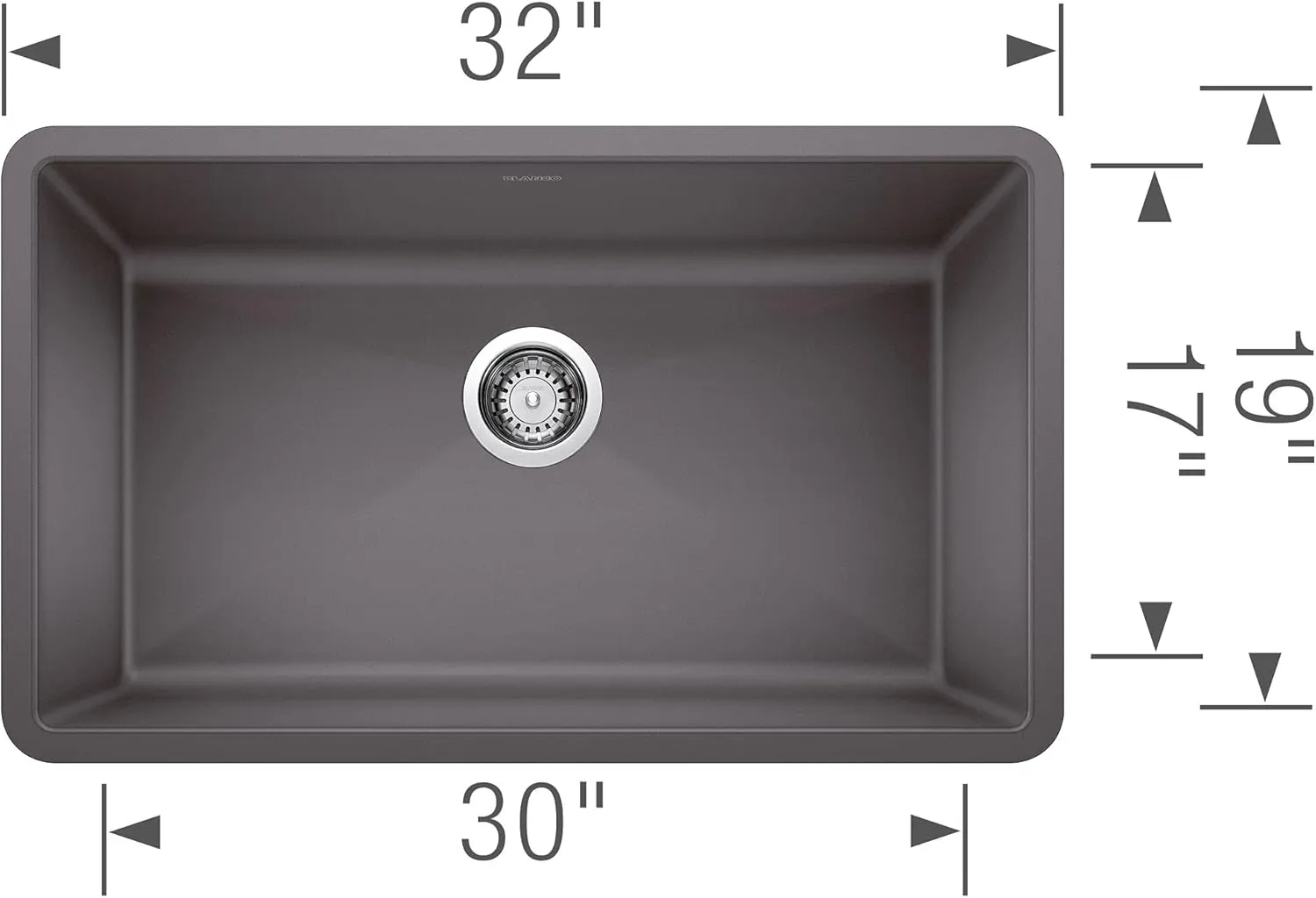 BLANCO, Cinder 441478 PRECIS SILGRANIT Super Single Undermount Kitchen Sink, 32" X 19"