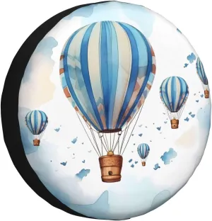 Blue Hot Air Balloon Tire Cover Outdoor Waterproof Snow Sun Rain Wheel Cover Portable Wheel Bags Camper Spare Tire Cover Universal Car Tire Protectors for Trailer RV SUV