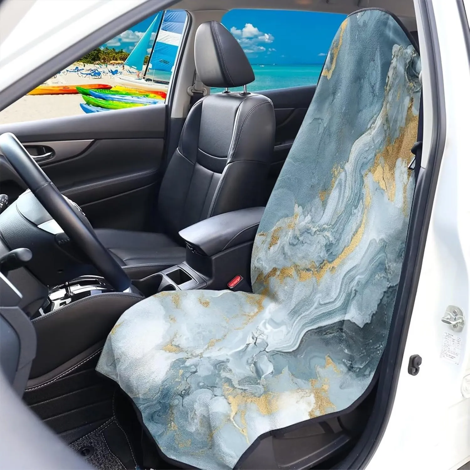 Blue Marble Print Waterproof Sweating Car Seat Cover for Post Gym Workout Universal Front Seat Cover Easy to Install Universal Size Fit for Most Cars SUVs Trucks Vans