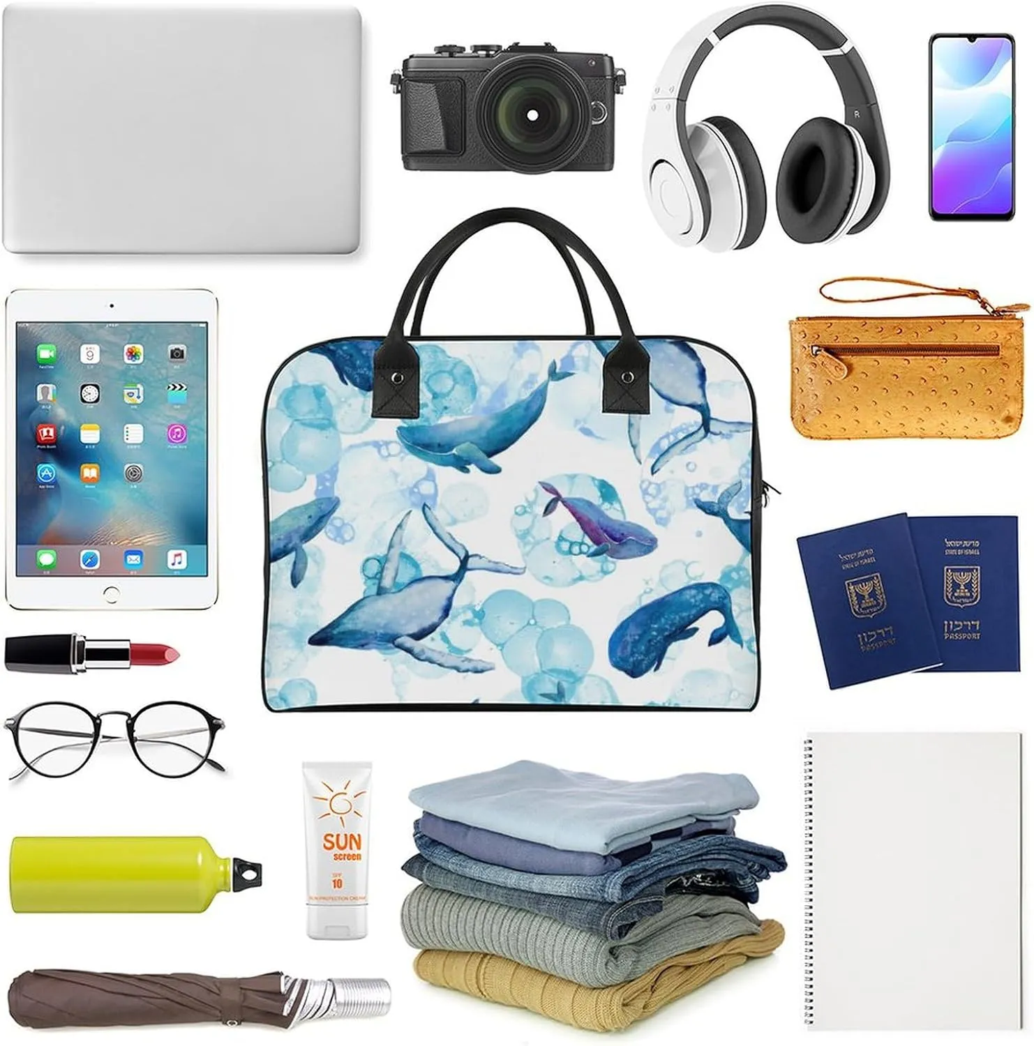 Blue Quaker Parrots Fashionable Large Capacity Travel Handbag Unisex