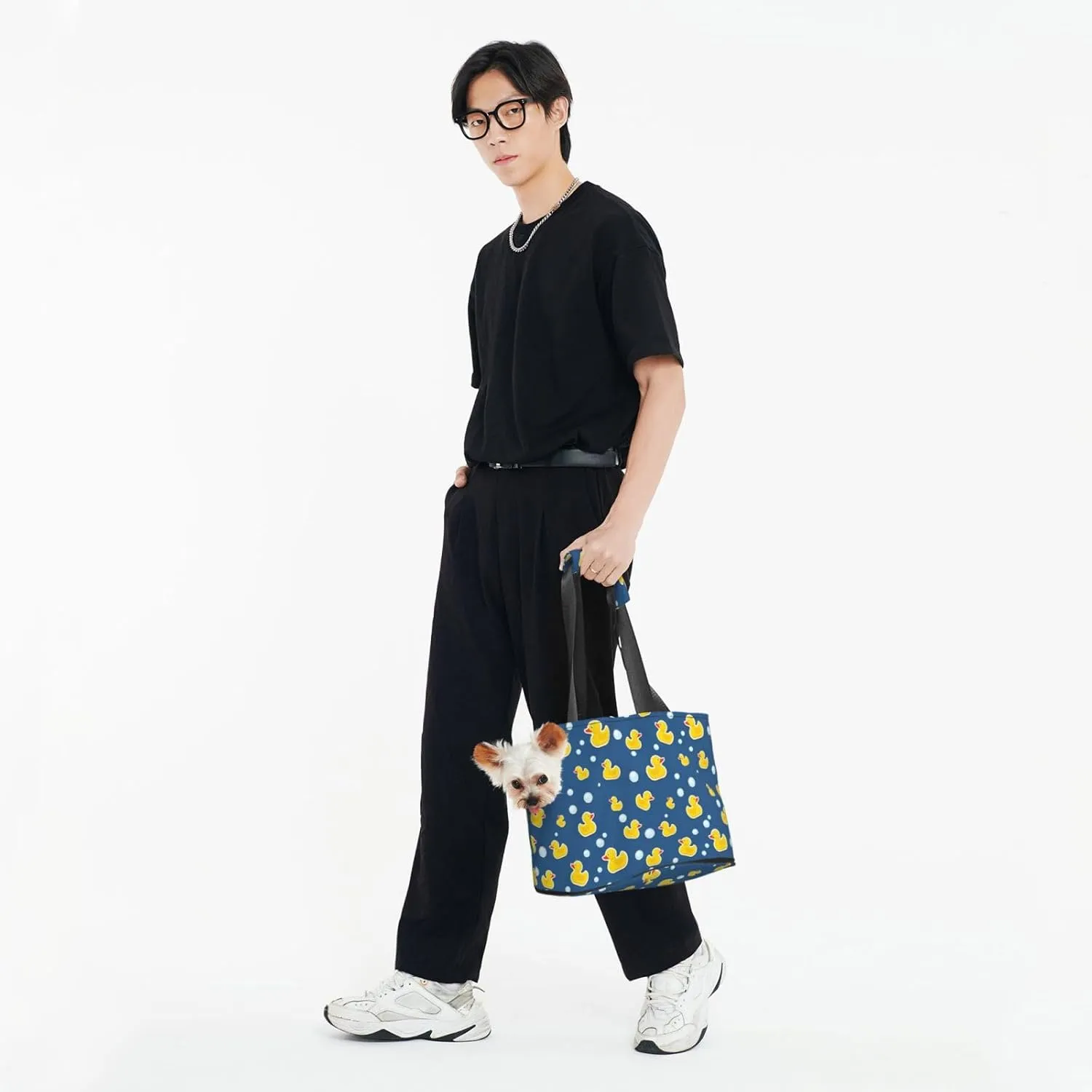 Blue Yellow Duck Pet Carrier for Small Dogs Cats Portable Soft-Sided Pet Carrier Purse Foldable Small Dog Tote Bag for Travel Shopping