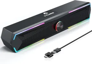 Bluetooth Computer Speakers for Desktop Pc with Clear Sound, Flowing LED Computer Sound Bar for Desktop Laptop Monitor, Bluetooth & USB Input - Black