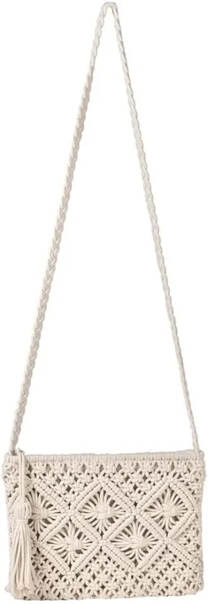 Boho Straw Shoulder Bag Handwoven Wicker Beach Purse for Women Crossbody Handbag