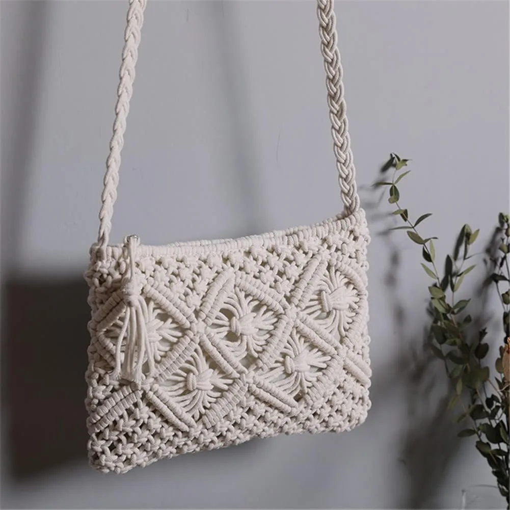 Boho Straw Shoulder Bag Handwoven Wicker Beach Purse for Women Crossbody Handbag
