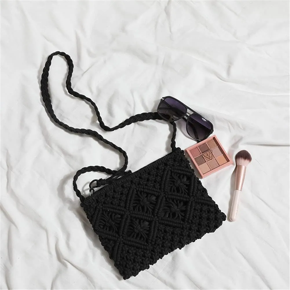Boho Straw Shoulder Bag Handwoven Wicker Beach Purse for Women Crossbody Handbag