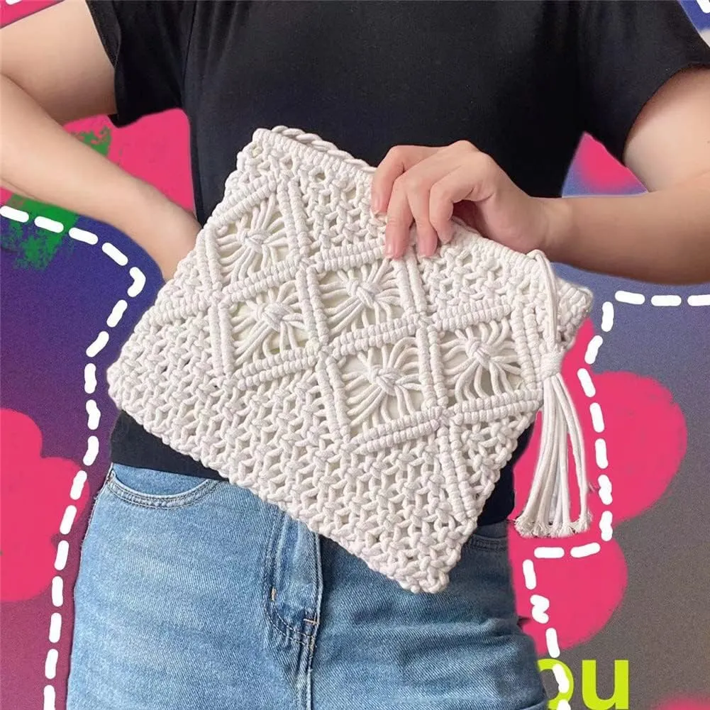 Boho Straw Shoulder Bag Handwoven Wicker Beach Purse for Women Crossbody Handbag