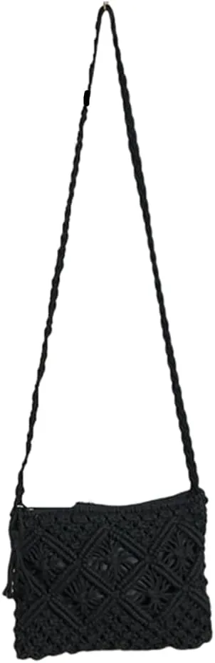 Boho Straw Shoulder Bag Handwoven Wicker Beach Purse for Women Crossbody Handbag