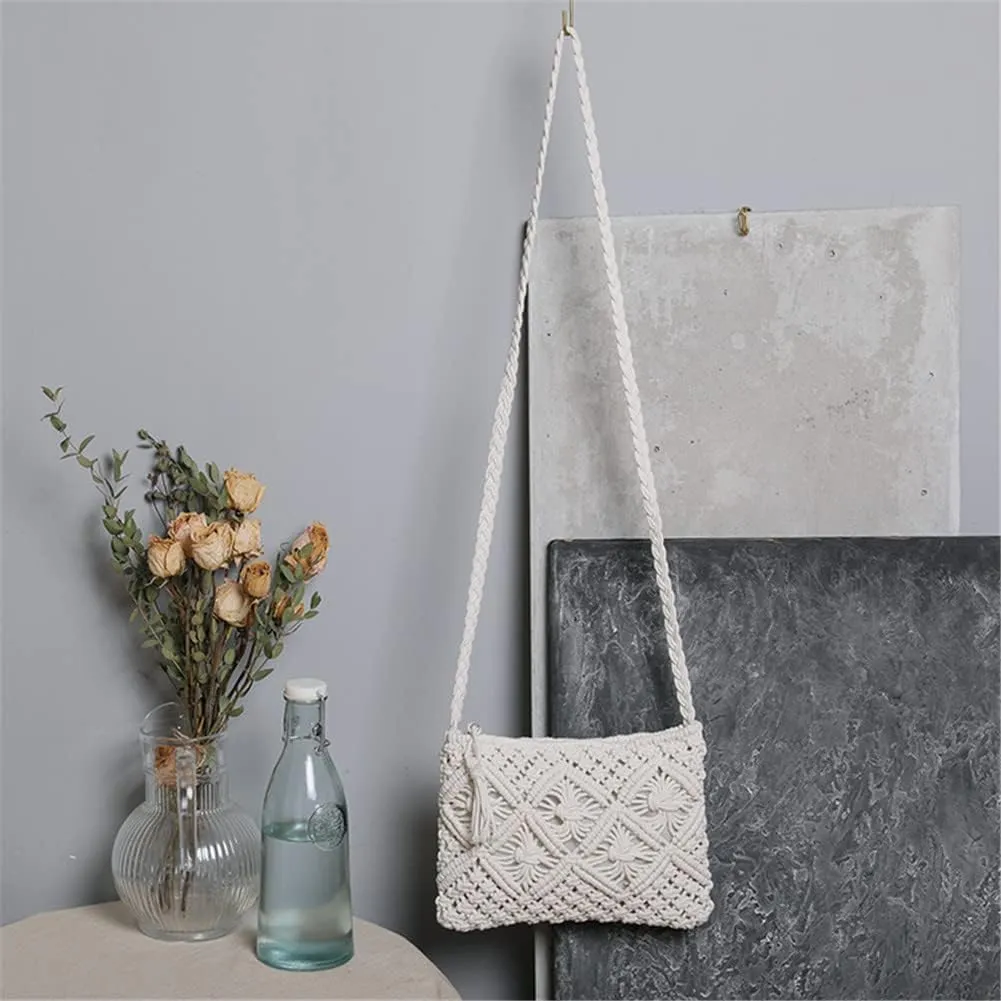 Boho Straw Shoulder Bag Handwoven Wicker Beach Purse for Women Crossbody Handbag