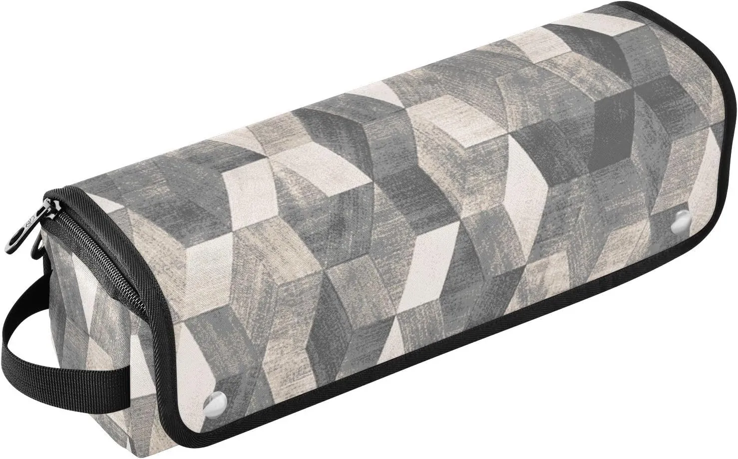 Boho Style Grey Cement Tile Hair Tools Travel Bag with Heat Resistant Mat, Travel Carrying Case for Curling Iron, Straightener, Portable Organizer Cosmetic Bag