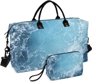 Bolaz Duffle Bag for Travel-Atlantic Ocean Blue Blue Water，Weekender Overnight Bag with Wet Pocket for Women，Large Carry On Airport Bag with Toiletry Bag for Travel, Business Trips, Sports