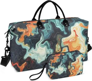 Bolaz Duffle Bag for Travel-Colorful Art Print2Weekender Overnight Bag with Wet Pocket for Women，Large Carry On Airport Bag with Toiletry Bag