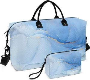 Bolaz Duffle Bag for Travel-Fluid Art Blue Marble，Weekender Overnight Bag with Wet Pocket for Women，Large Carry On Airport Bag with Toiletry Bag for Travel, Business Trips, Sports