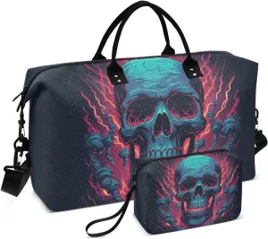 Bolaz Duffle Bag for Travel-lightning Skull Head，Weekender Overnight Bag with Wet Pocket for Women，Large Carry On Airport Bag with Toiletry Bag for Travel, Business Trips, Sports