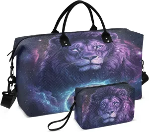 Bolaz Duffle Bag for Travel-Lion Print Weekender Overnight Bag with Wet Pocket for Women，Large Carry On Airport Bag with Toiletry Bag
