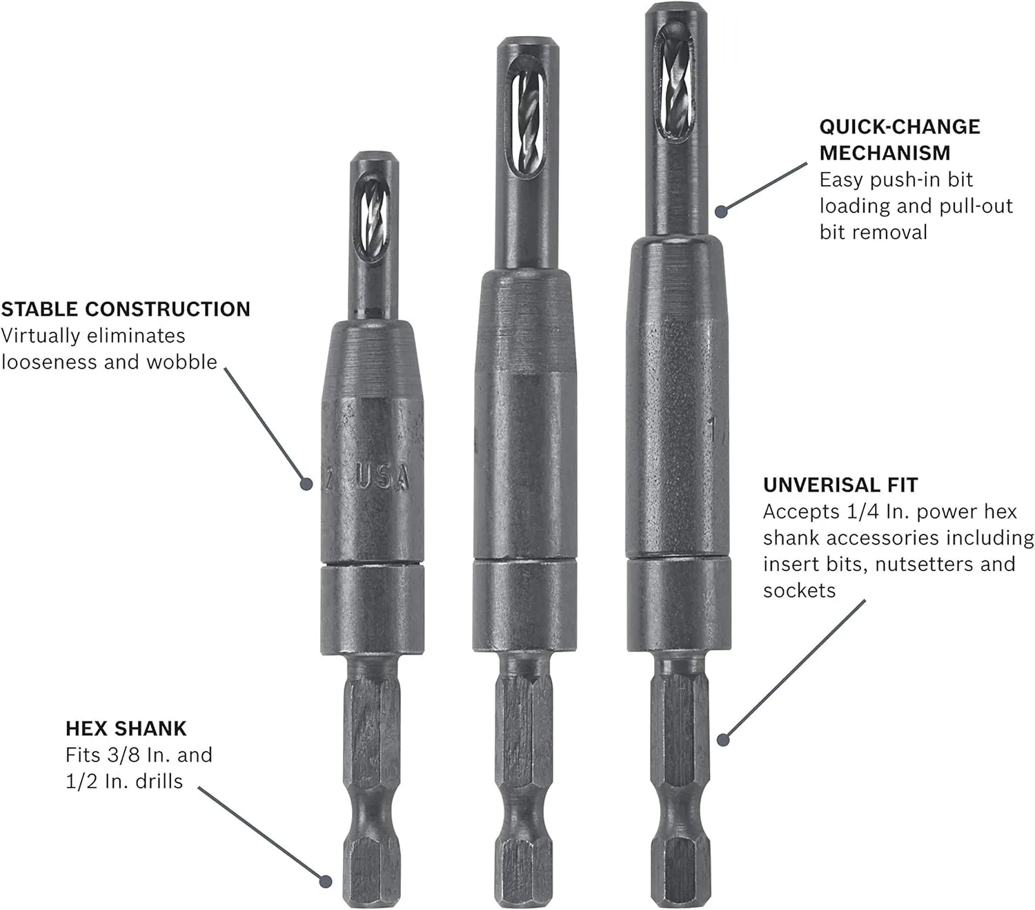 Bosch CC2430 Clic-Change 1/4 in. Self-Centering Drill Bit Assortment (3-Piece)