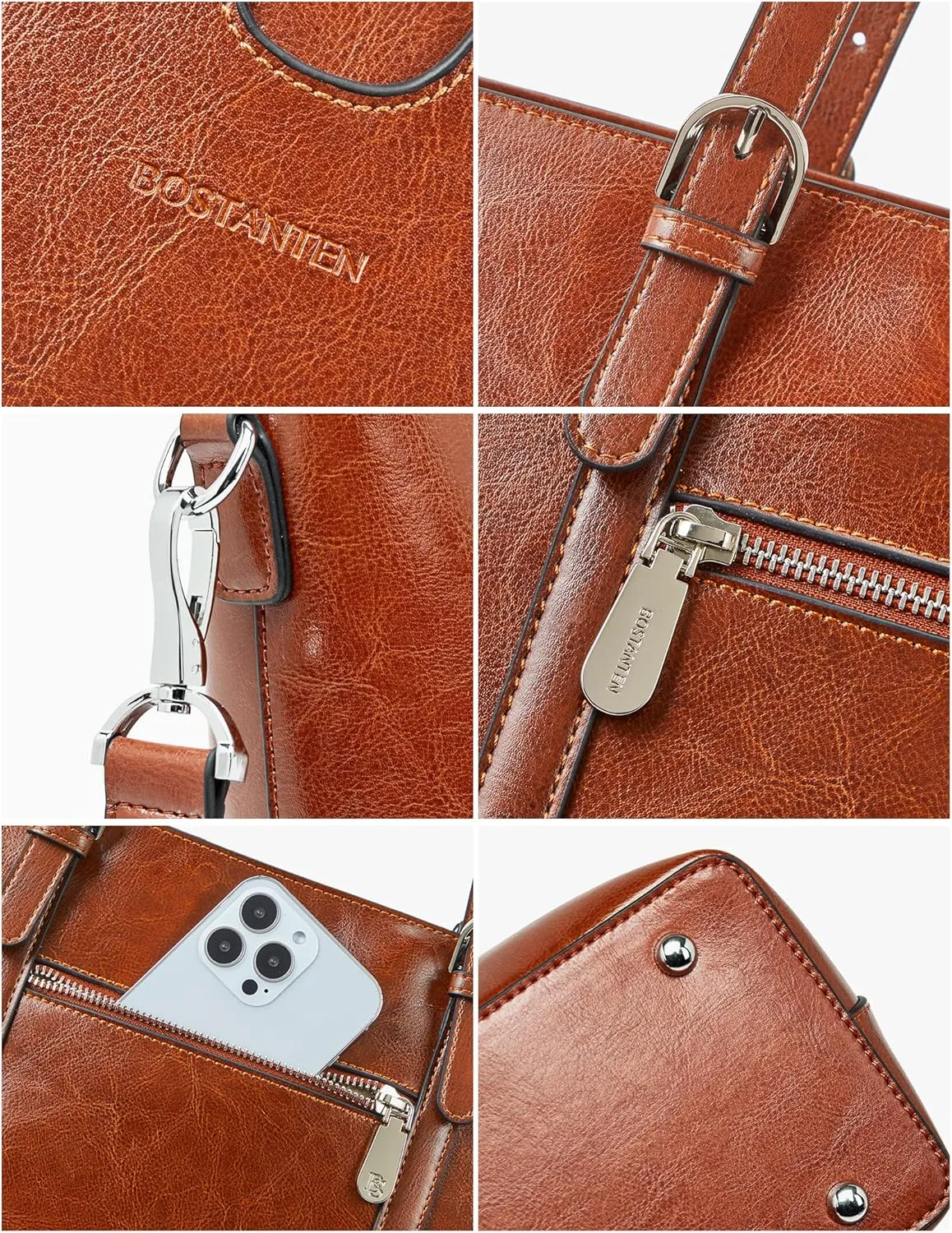 BOSTANTEN Womens Leather Laptop Tote Office Shoulder Handbag Vintage Briefcase 15.6 inch Computer Work Purse