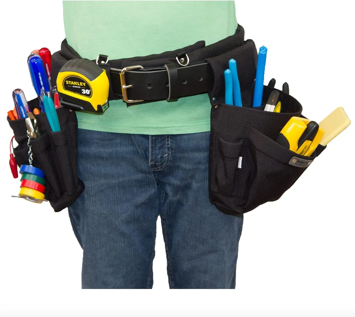 BOULDER BAG Professional Electrician's MAX Combo with Comfort Back Support Tool Belt, Quick Release Buckle, Heavy Duty Work Belt, Black, (Medium 28-32 Inch Waist), Made in USA