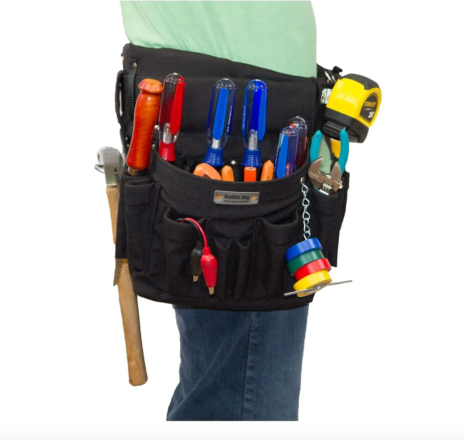 BOULDER BAG Professional Electrician's MAX Combo with Comfort Back Support Tool Belt, Quick Release Buckle, Heavy Duty Work Belt, Black, (Medium 28-32 Inch Waist), Made in USA