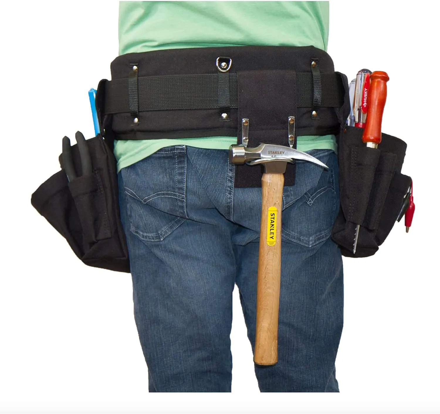 BOULDER BAG Professional Electrician's MAX Combo with Comfort Back Support Tool Belt, Quick Release Buckle, Heavy Duty Work Belt, Black, (Medium 28-32 Inch Waist), Made in USA