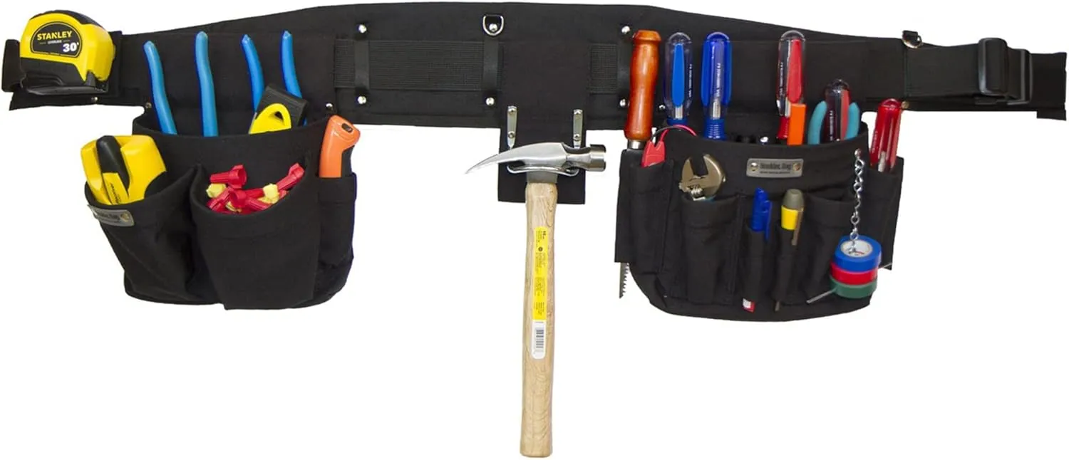 BOULDER BAG Professional Electrician's MAX Combo with Comfort Back Support Tool Belt, Quick Release Buckle, Heavy Duty Work Belt, Black, (Medium 28-32 Inch Waist), Made in USA