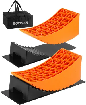 BOYISEN Camper Levelers - RV Leveling Blocks Ramp Kit, Lift Up to 6in for RV Camper Travel Trailer, RV Levelers with Chock, Anti-Slip Mat and Carrying Bag