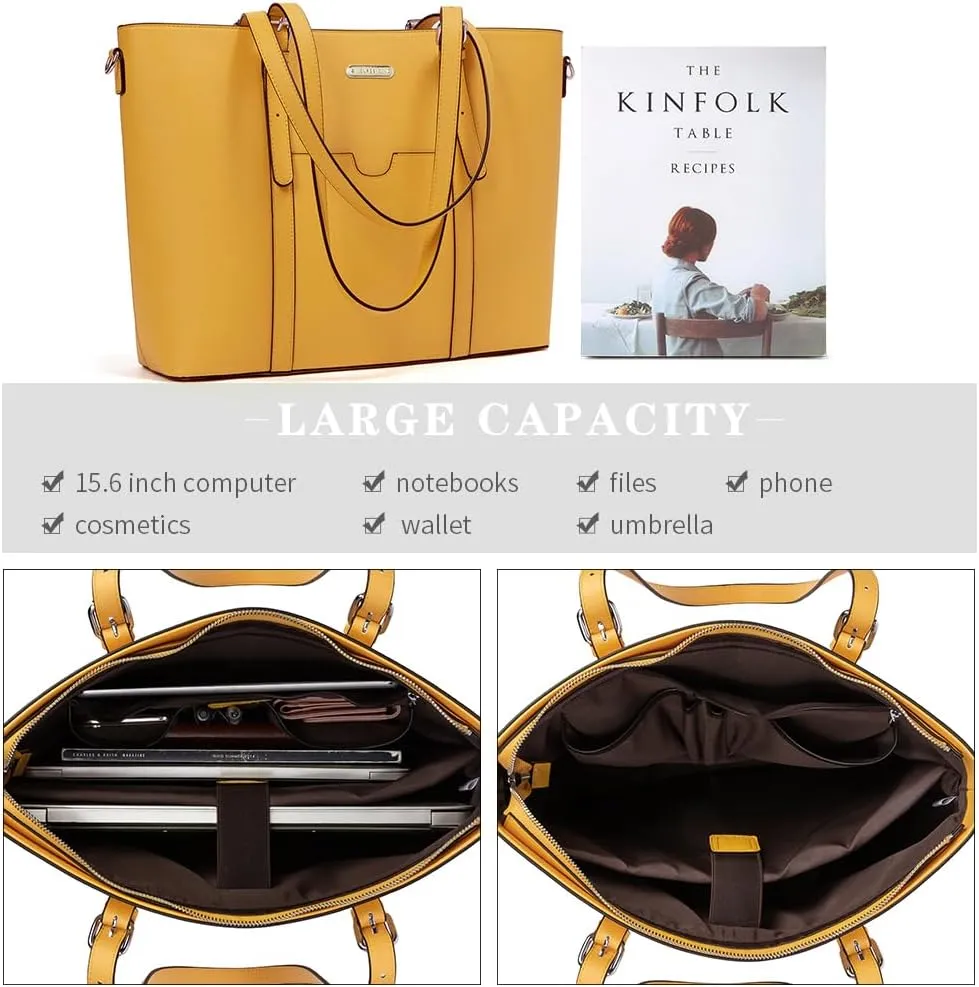 BROMEN Women Briefcase 15.6 inch Laptop Tote Bag Vintage Leather Handbags Shoulder Work Purses