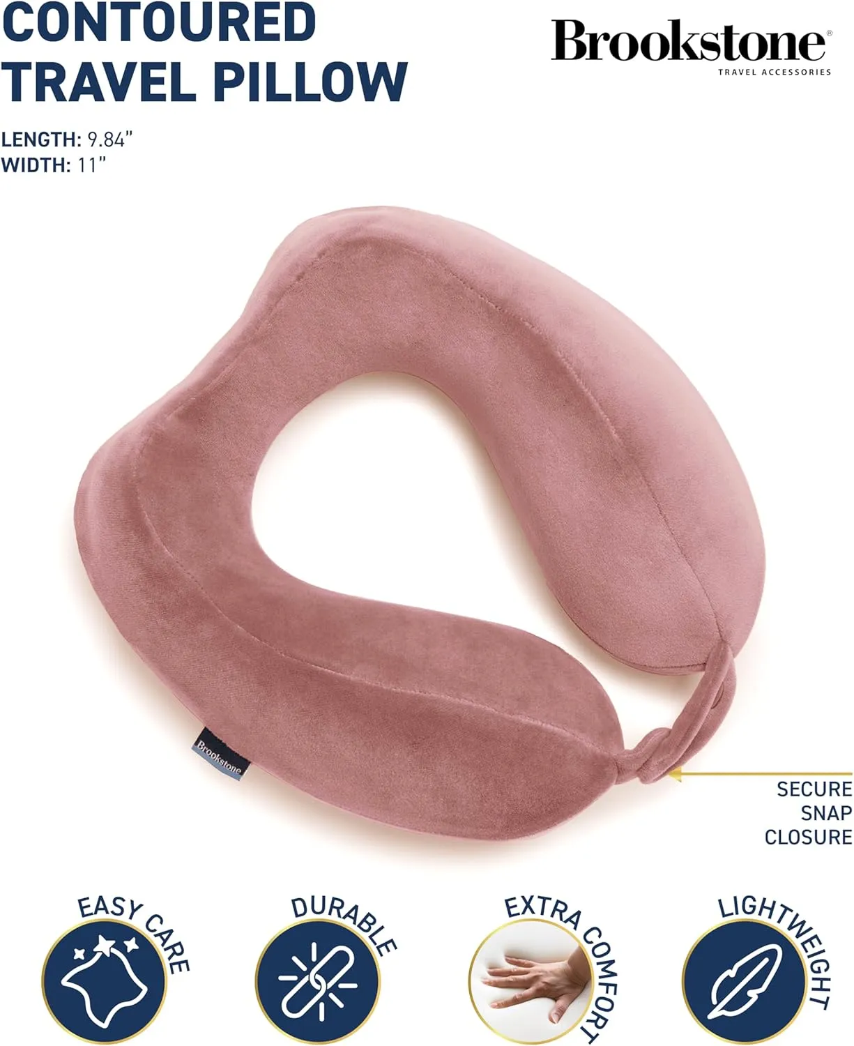 Brookstone Neck Travel Pillow - Lightweight Contoured Memory Foam Stuffable Travel Neck Pillow for Sleeping, Car, & Airplane, Lilac Ice