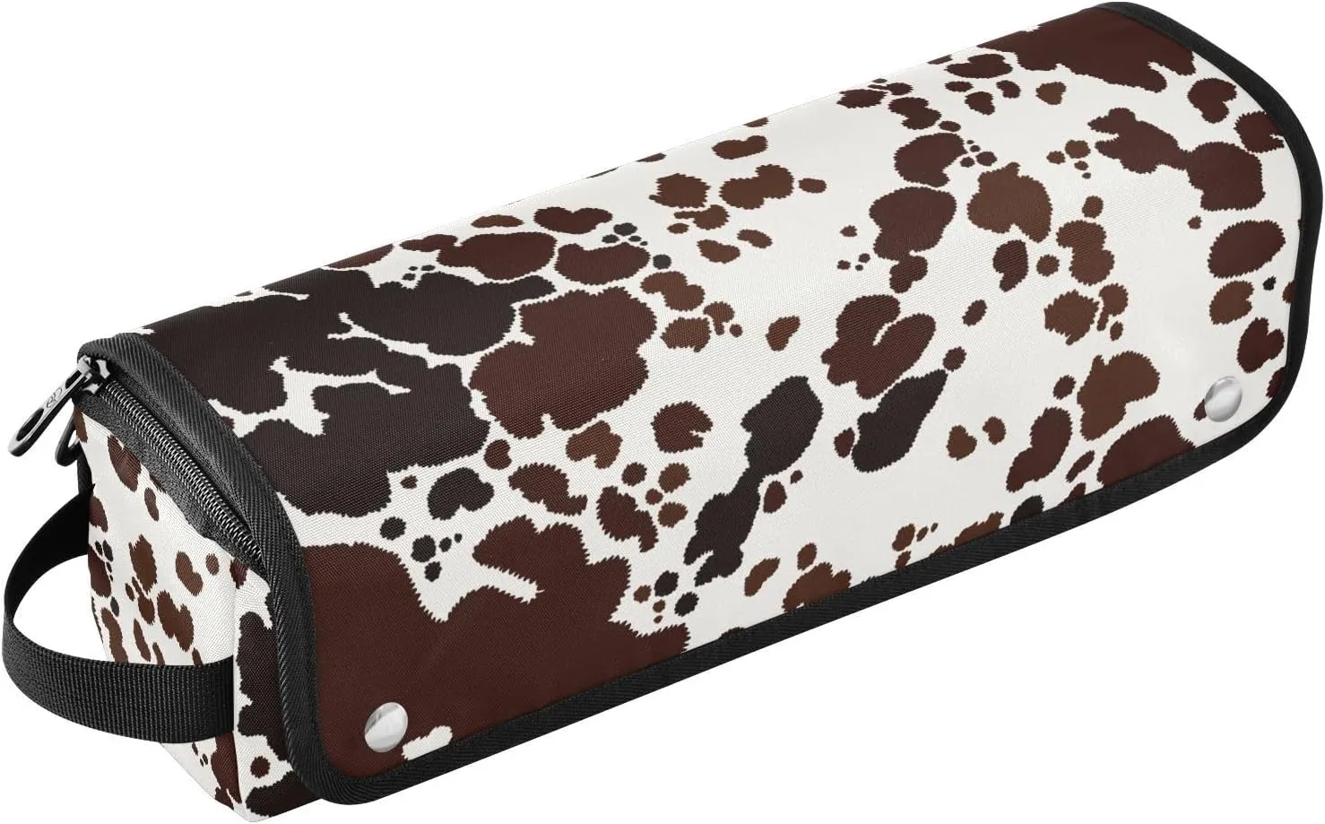 Brown Cow Animal Print Hair Tools Travel Bag with Heat Resistant Mat Curling Iron Flat Iron Carrying Case for Women