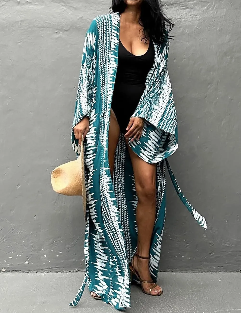 Bsubseach Stylish Tie Dye Open Front Long Kimono Swimsuit Cover Up for Women Swimwear Cover Ups