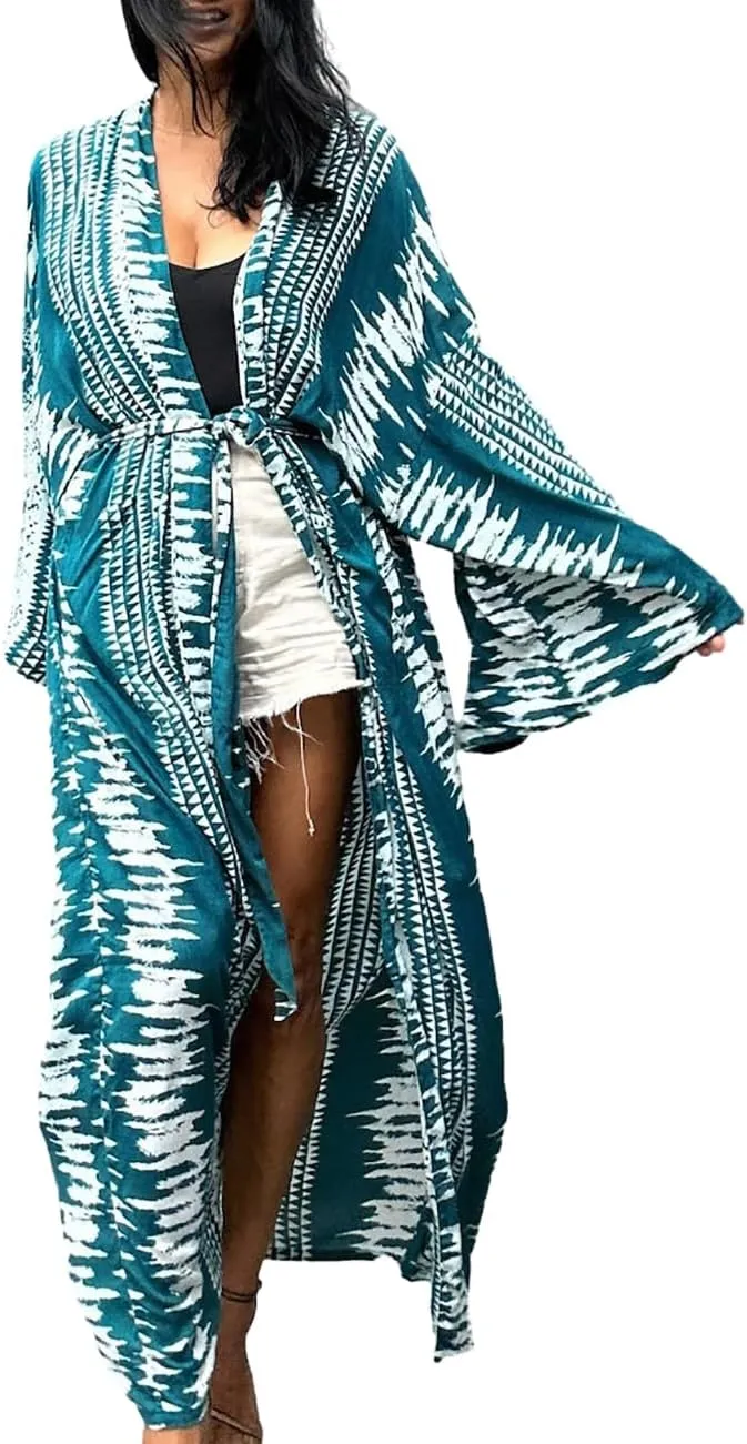 Bsubseach Stylish Tie Dye Open Front Long Kimono Swimsuit Cover Up for Women Swimwear Cover Ups