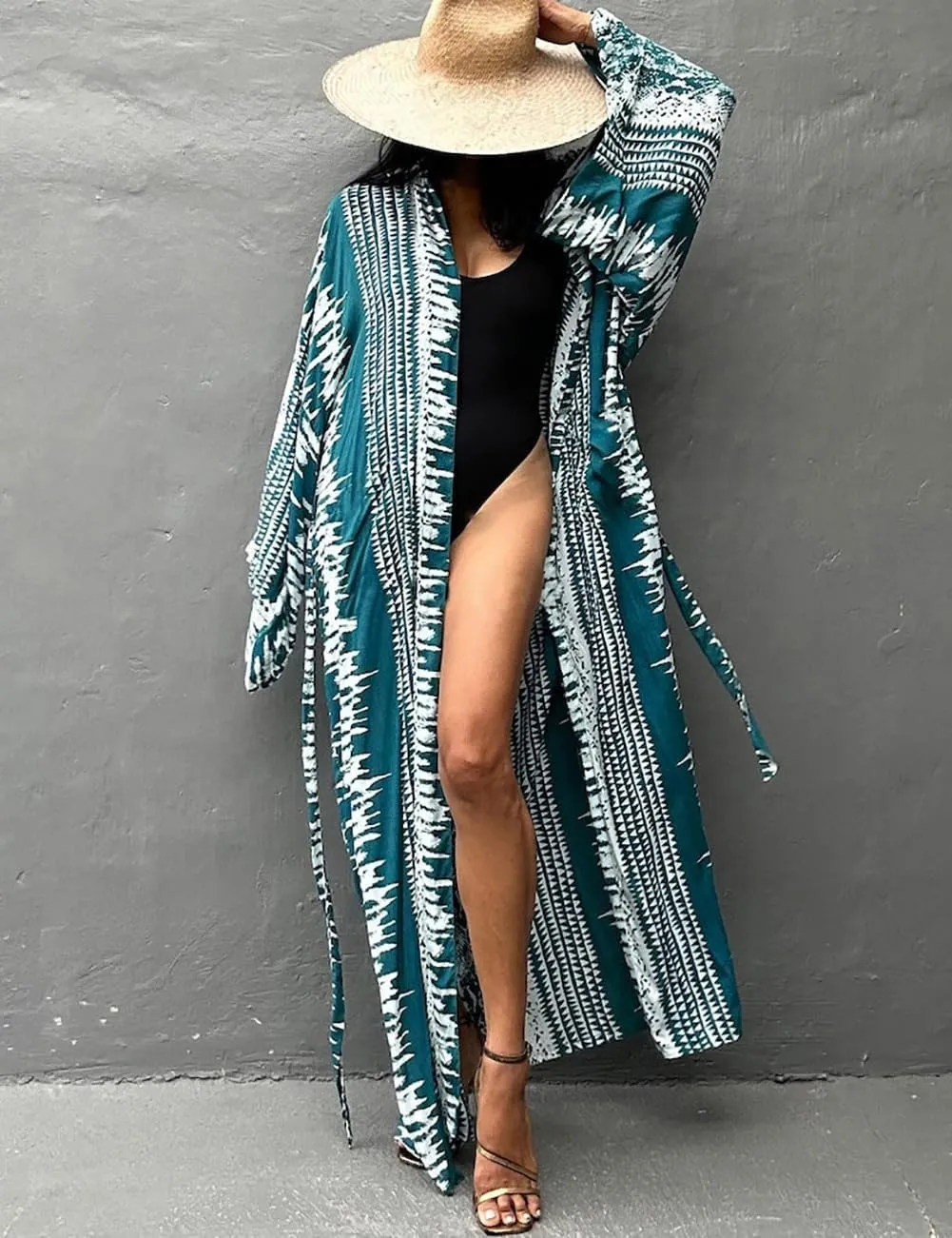 Bsubseach Stylish Tie Dye Open Front Long Kimono Swimsuit Cover Up for Women Swimwear Cover Ups