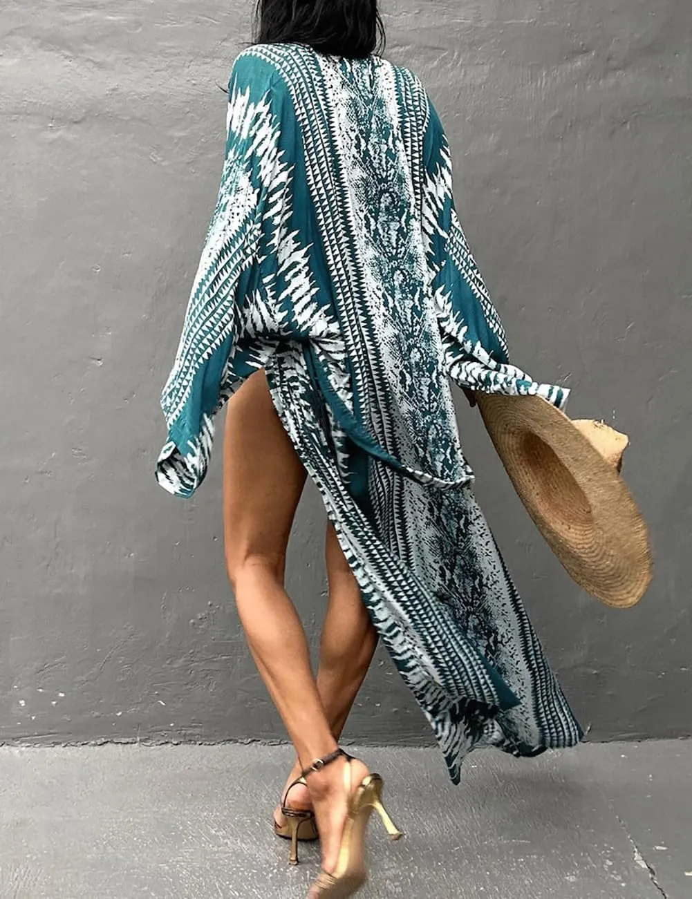 Bsubseach Stylish Tie Dye Open Front Long Kimono Swimsuit Cover Up for Women Swimwear Cover Ups