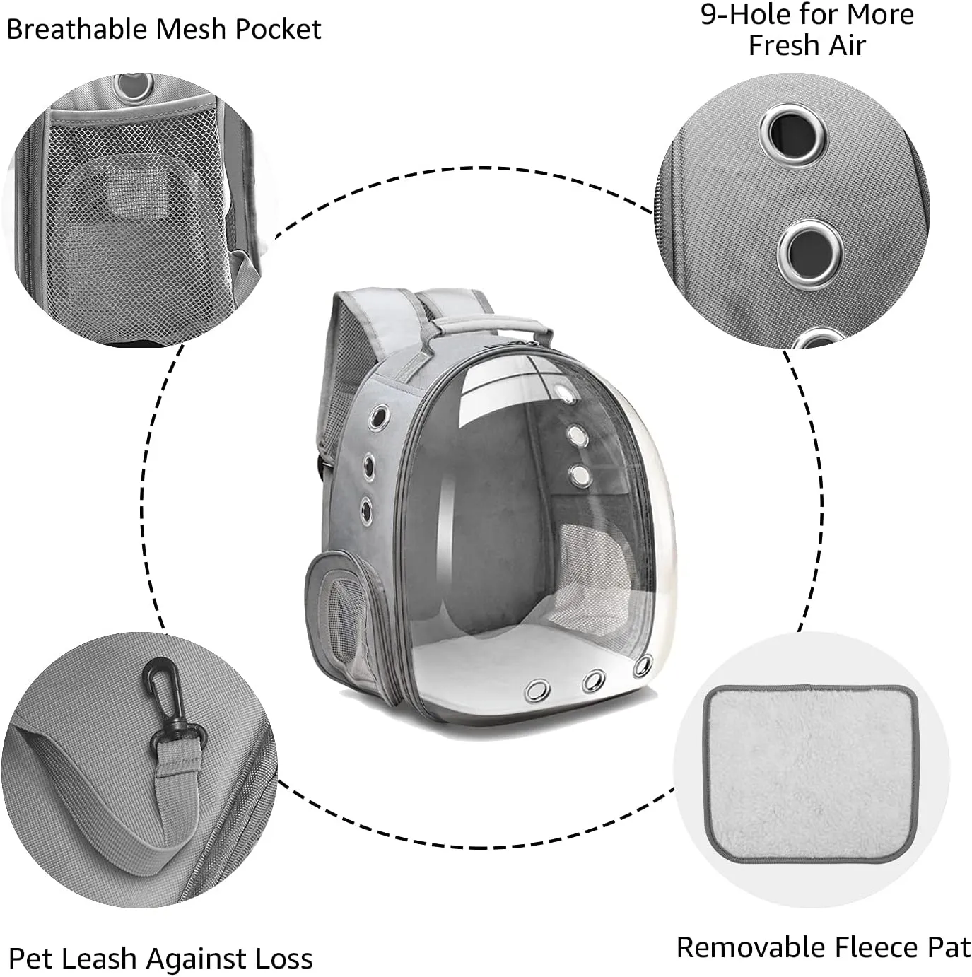 Bubble Carrying Bag for Small Medium dogs Cats, Space Capsule Pet Hiking backpack, Airline Approved Travel carrier - Grey