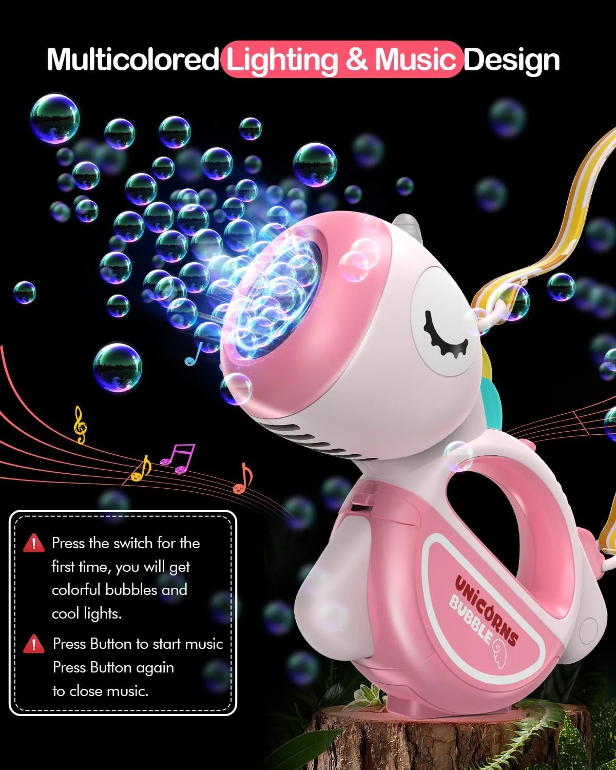 Bubble Machine Gun with Lights Music, Portable 360°Leak Proof Automatic Bubble Maker Machine for Kids Toddler 1-3 4-8 Parties, Bubble Blower Birthday Gift
