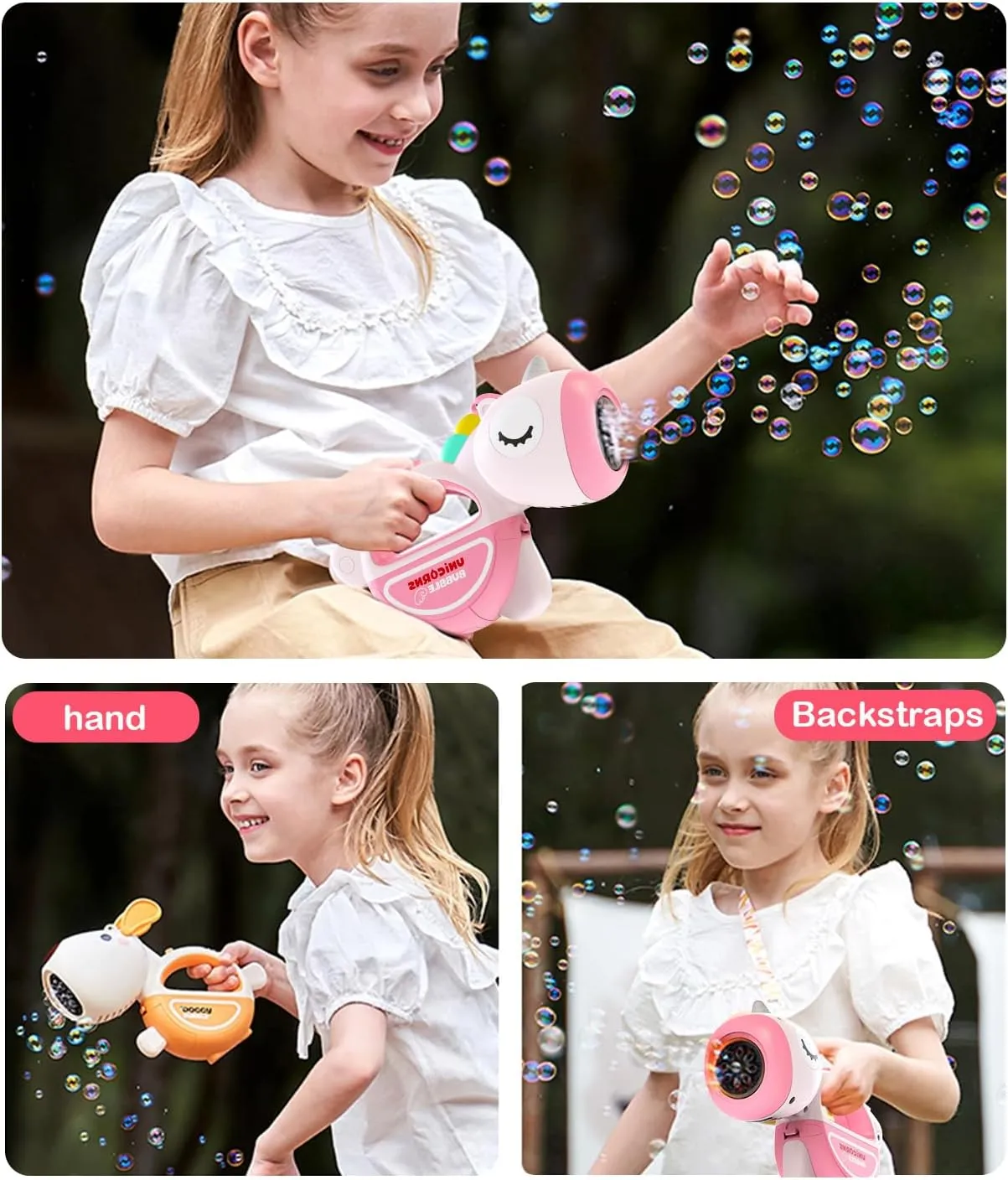 Bubble Machine Gun with Lights Music, Portable 360°Leak Proof Automatic Bubble Maker Machine for Kids Toddler 1-3 4-8 Parties, Bubble Blower Birthday Gift