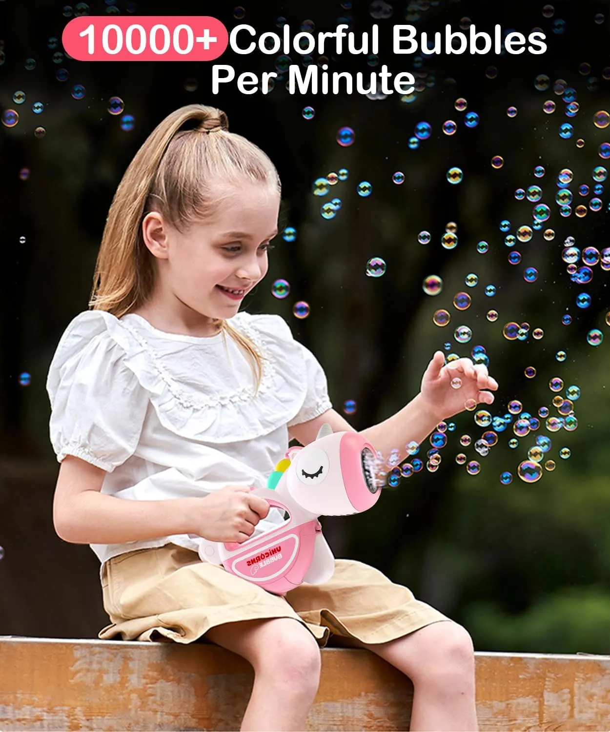 Bubble Machine Gun with Lights Music, Portable 360°Leak Proof Automatic Bubble Maker Machine for Kids Toddler 1-3 4-8 Parties, Bubble Blower Birthday Gift