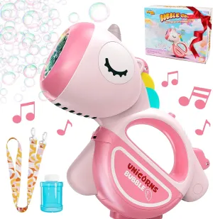 Bubble Machine Gun with Lights Music, Portable 360°Leak Proof Automatic Bubble Maker Machine for Kids Toddler 1-3 4-8 Parties, Bubble Blower Birthday Gift