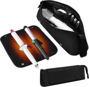 BUBM Hair Tools Travel Bag and Mat with Removable Heat-Resistant Straighteners, Curling Iron, and Haircare Accessories, 2-in-1 design, with Interior Pockets, Portable Organizer
