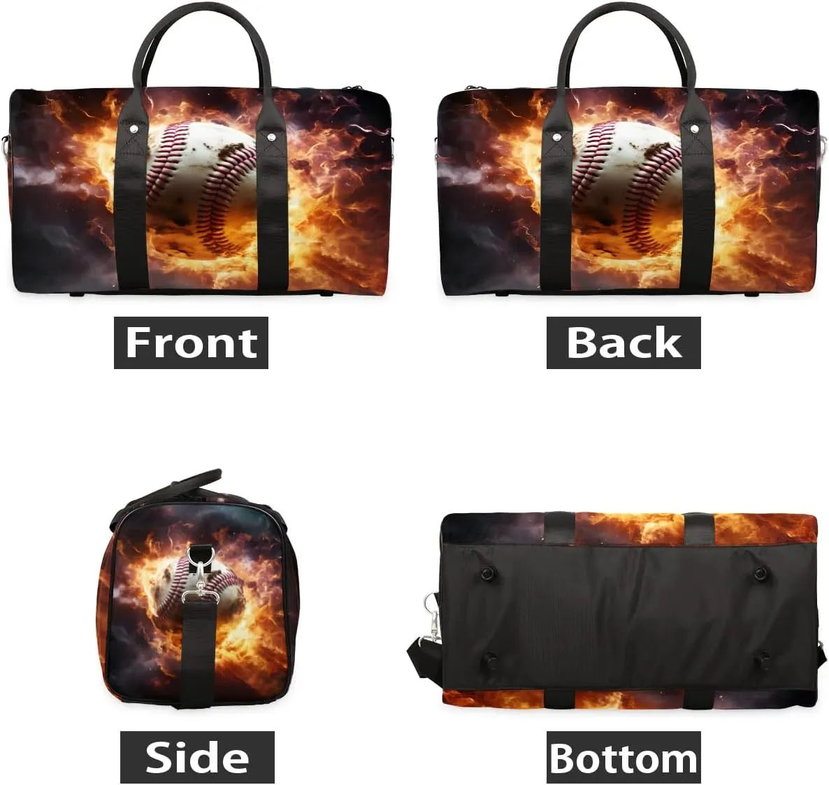 Burning Baseball Travel Duffel Bag for Women Men Waterproof Foldable Overnight Weekender Bag Large Capacity Sports Gym Bag